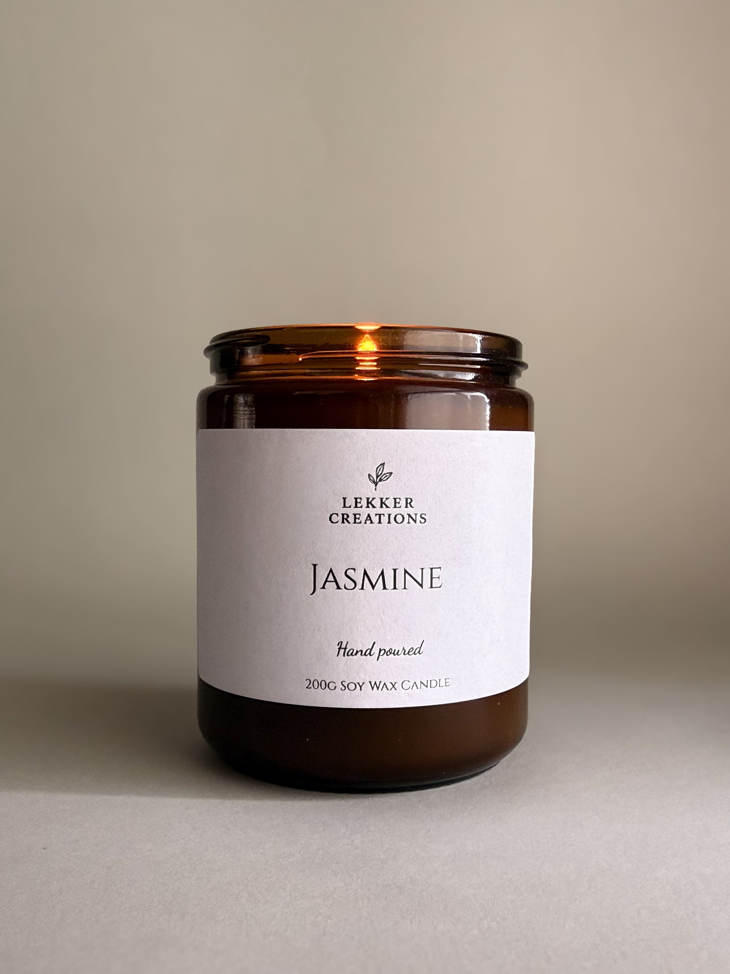 Hand-Poured Soy Candle – Jasmine 200g | Lekker Creations