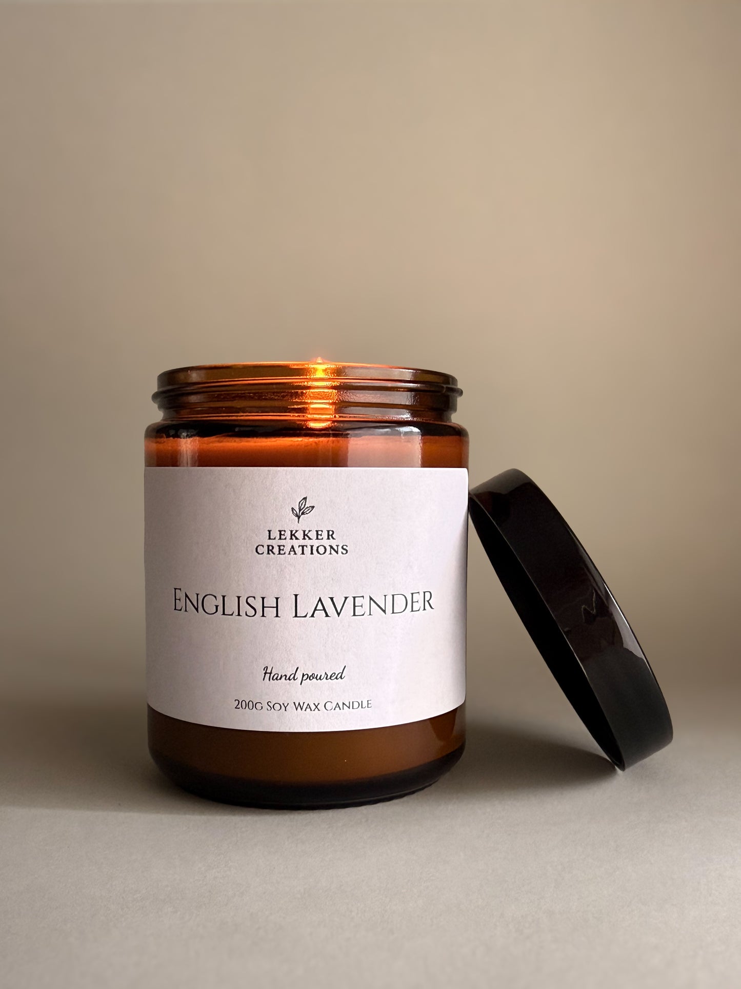 Hand-Poured Soy Candle – English Lavender 200g | Lekker Creations