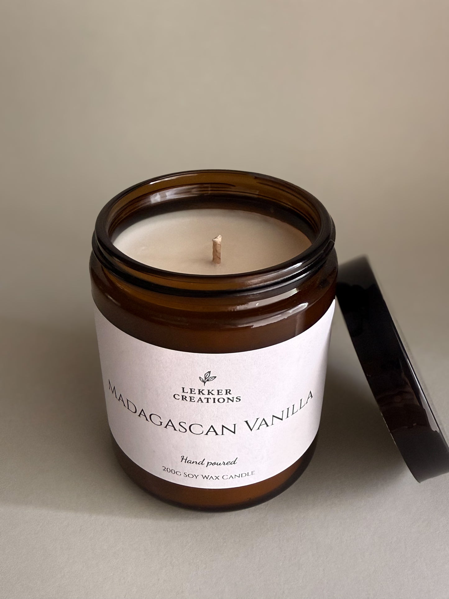 Hand-Poured Soy Candle – Madagascan Vanilla 200g | Lekker Creations
