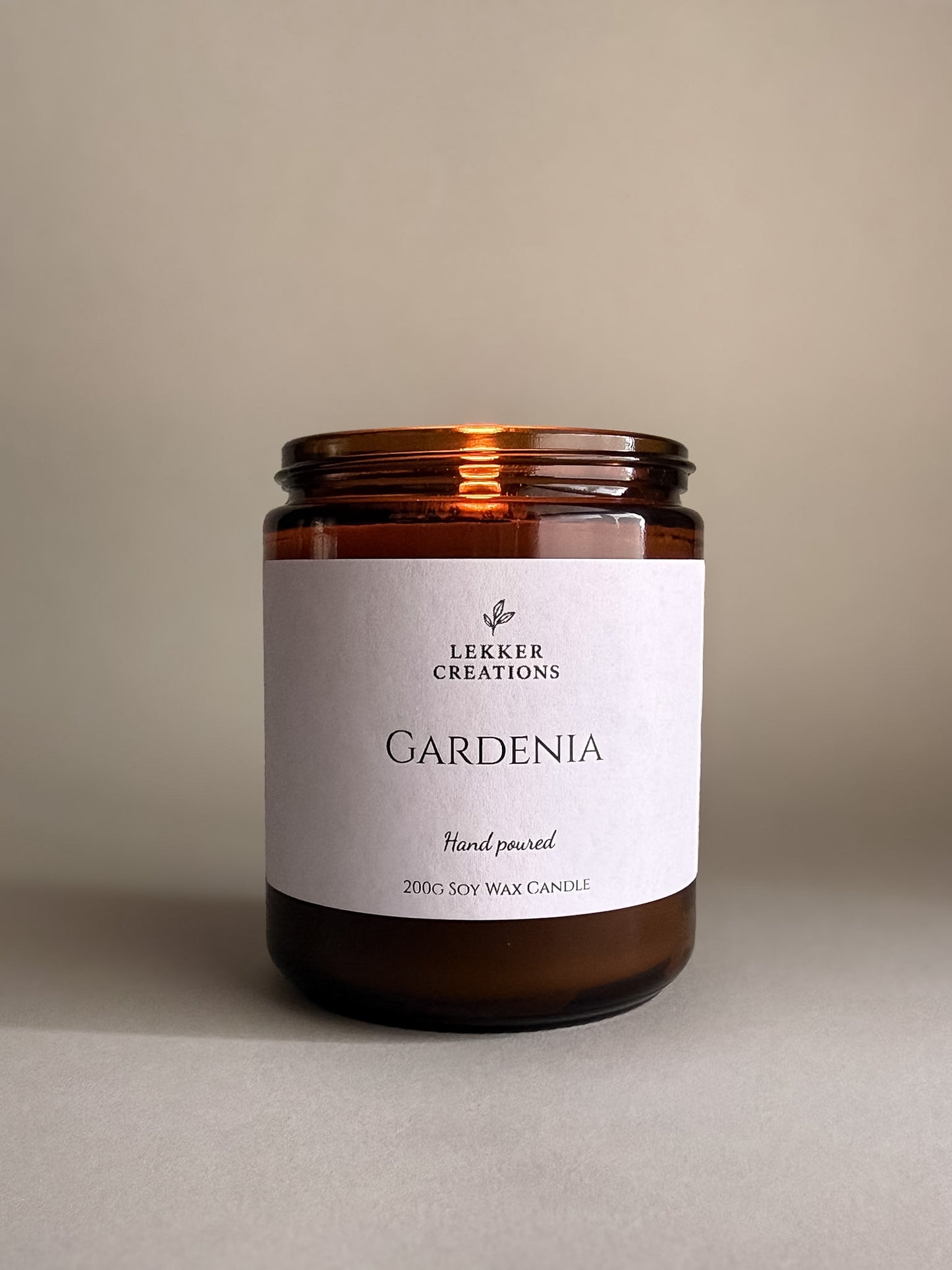 Hand-Poured Soy Candle – Gardenia 200g | Lekker Creations