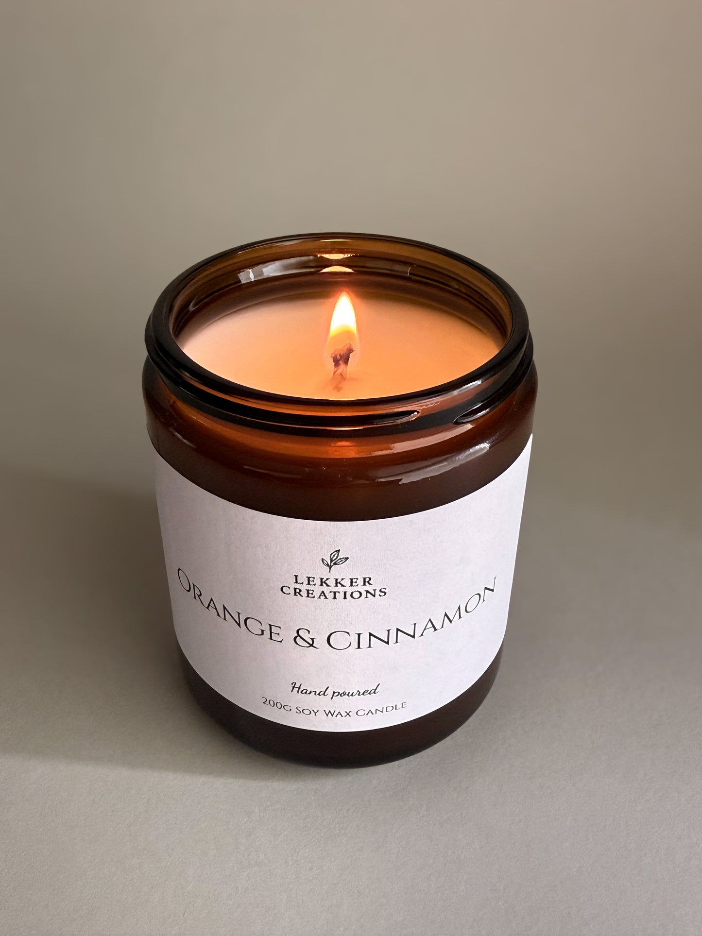 Hand-Poured Soy Candle – Orange & Cinnamon 200g | Lekker Creations