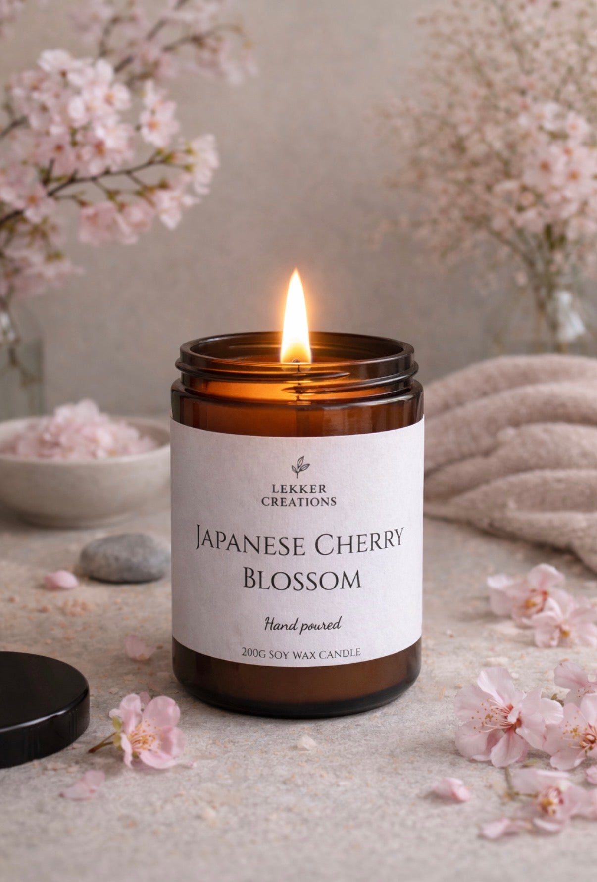Hand-Poured Soy Candle – Japanese Cherry Blossom 200g | Lekker Creations