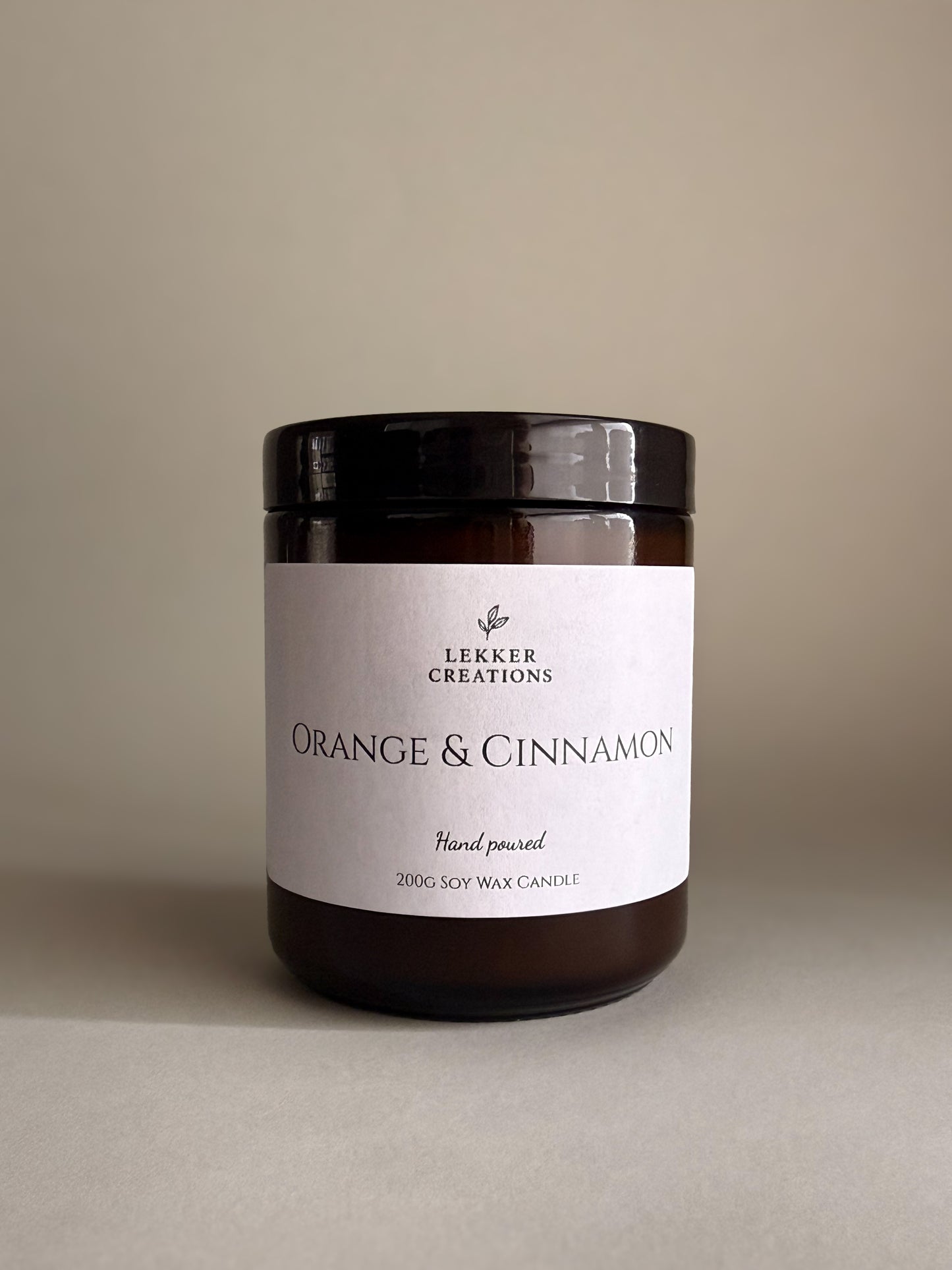 Hand-Poured Soy Candle – Orange & Cinnamon 200g | Lekker Creations
