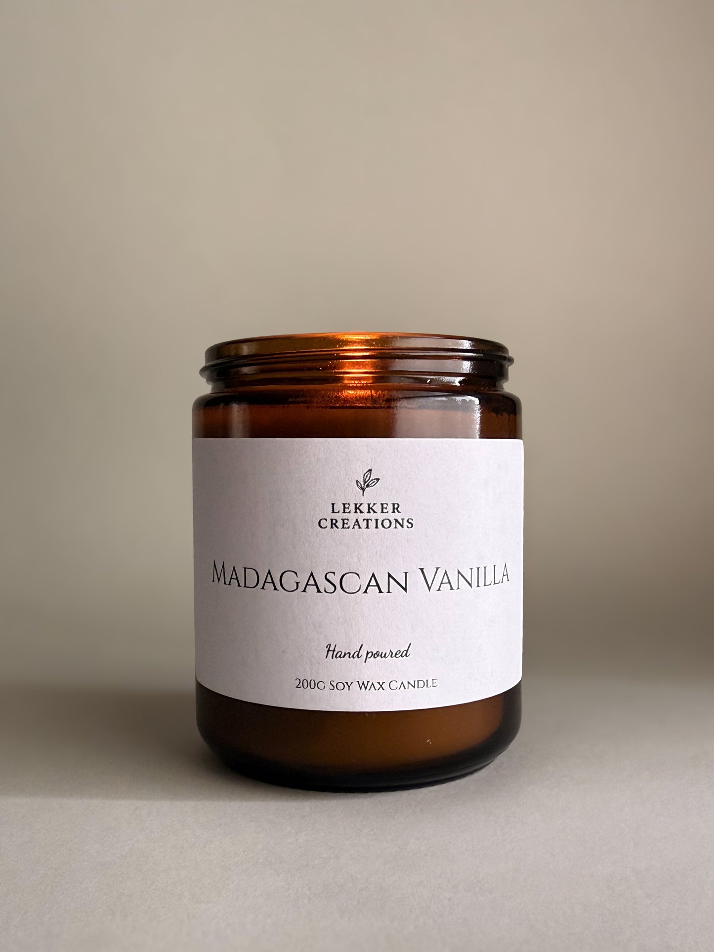 Hand-Poured Soy Candle – Madagascan Vanilla 200g | Lekker Creations