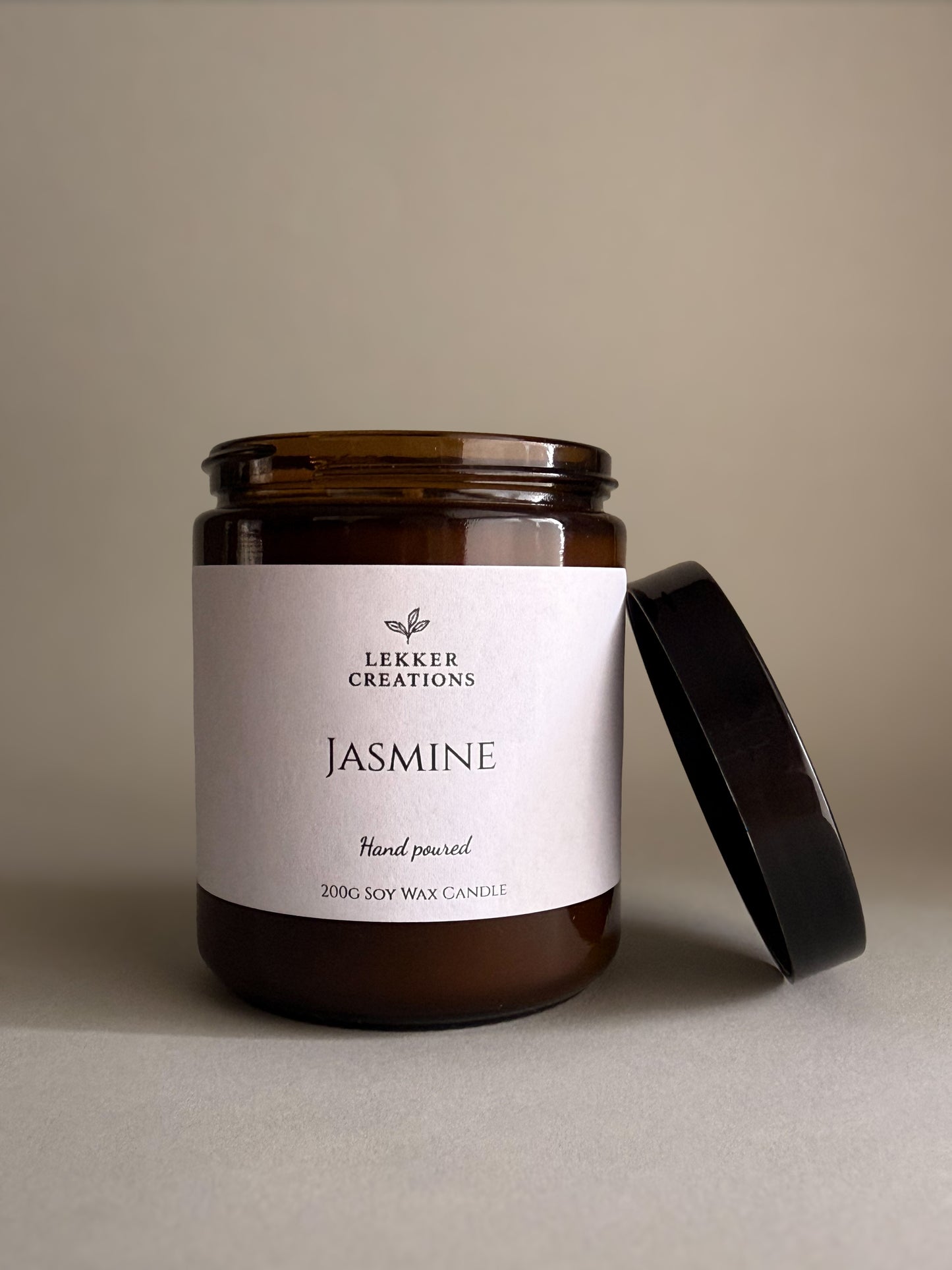 Hand-Poured Soy Candle – Jasmine 200g | Lekker Creations