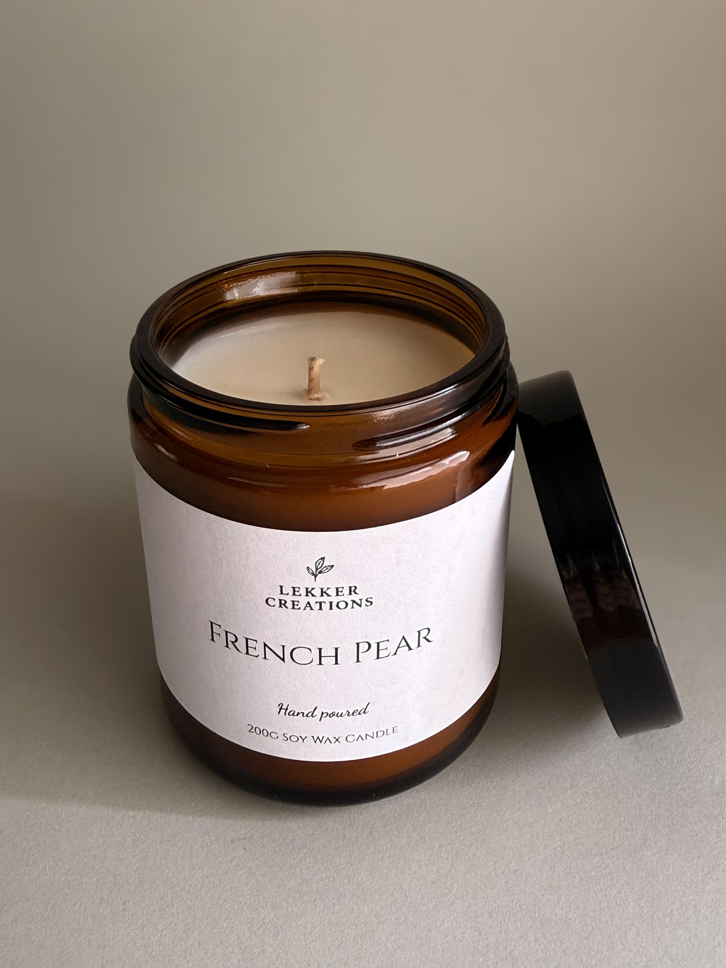 Hand-Poured Soy Candle – French Pear 200g | Lekker Creations