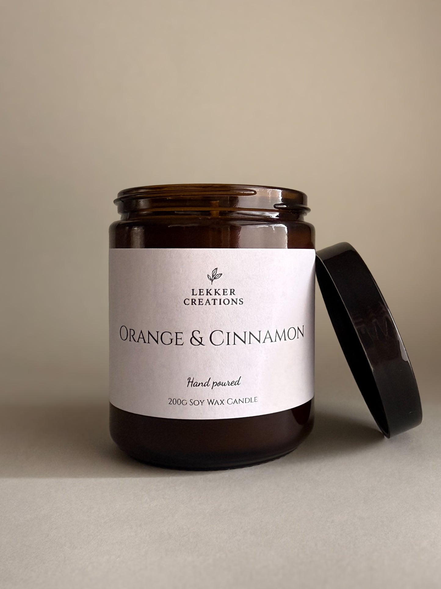 Hand-Poured Soy Candle – Orange & Cinnamon 200g | Lekker Creations