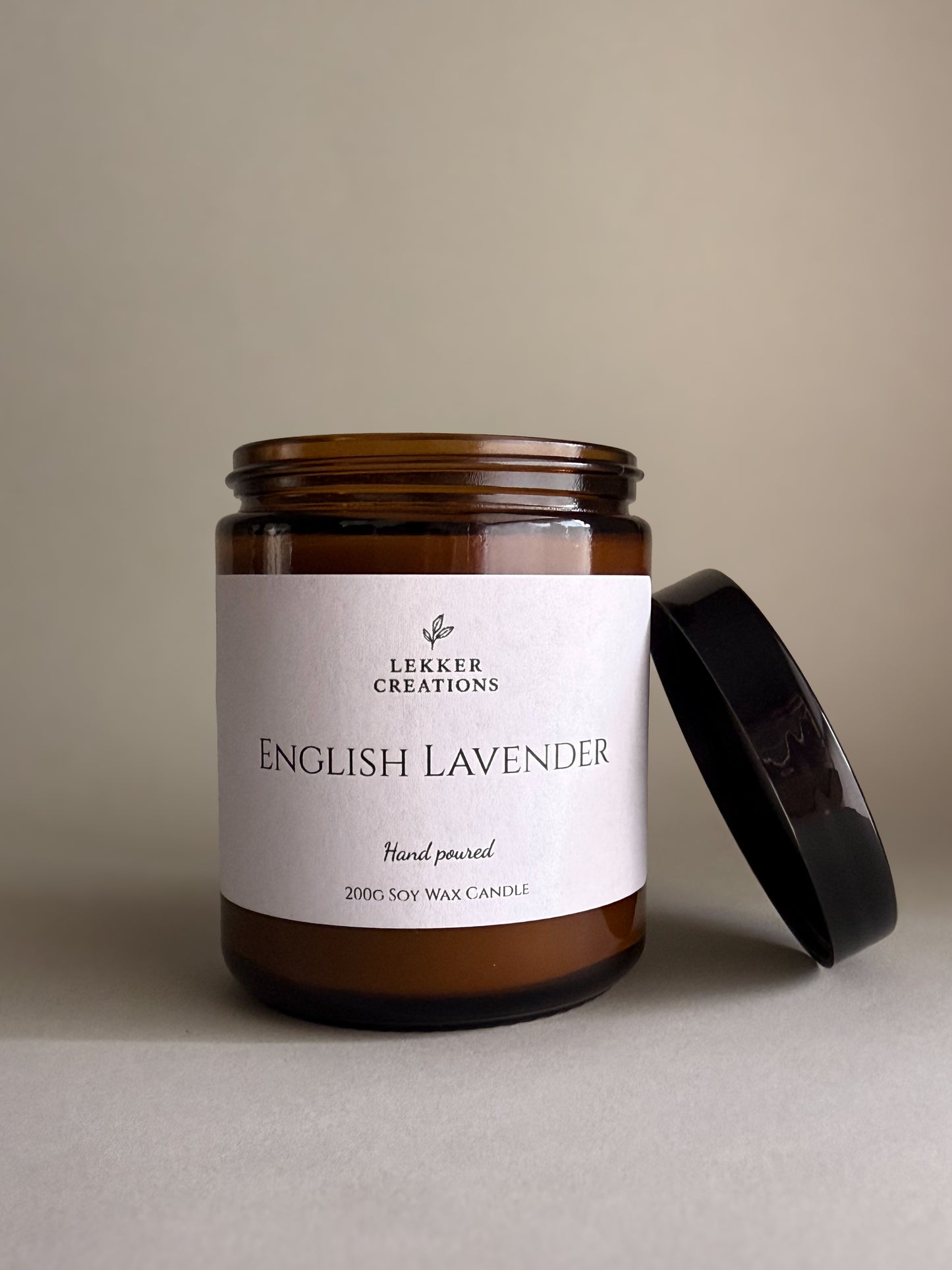 Hand-Poured Soy Candle – English Lavender 200g | Lekker Creations