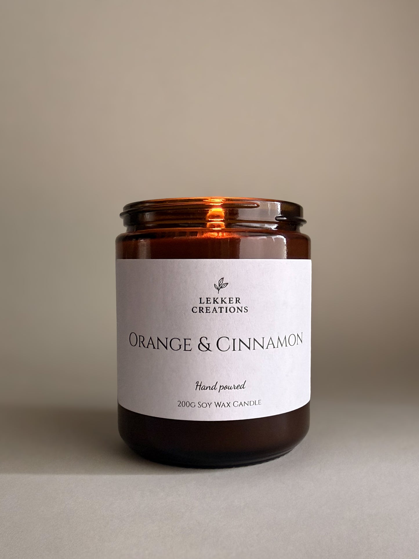 Hand-Poured Soy Candle – Orange & Cinnamon 200g | Lekker Creations