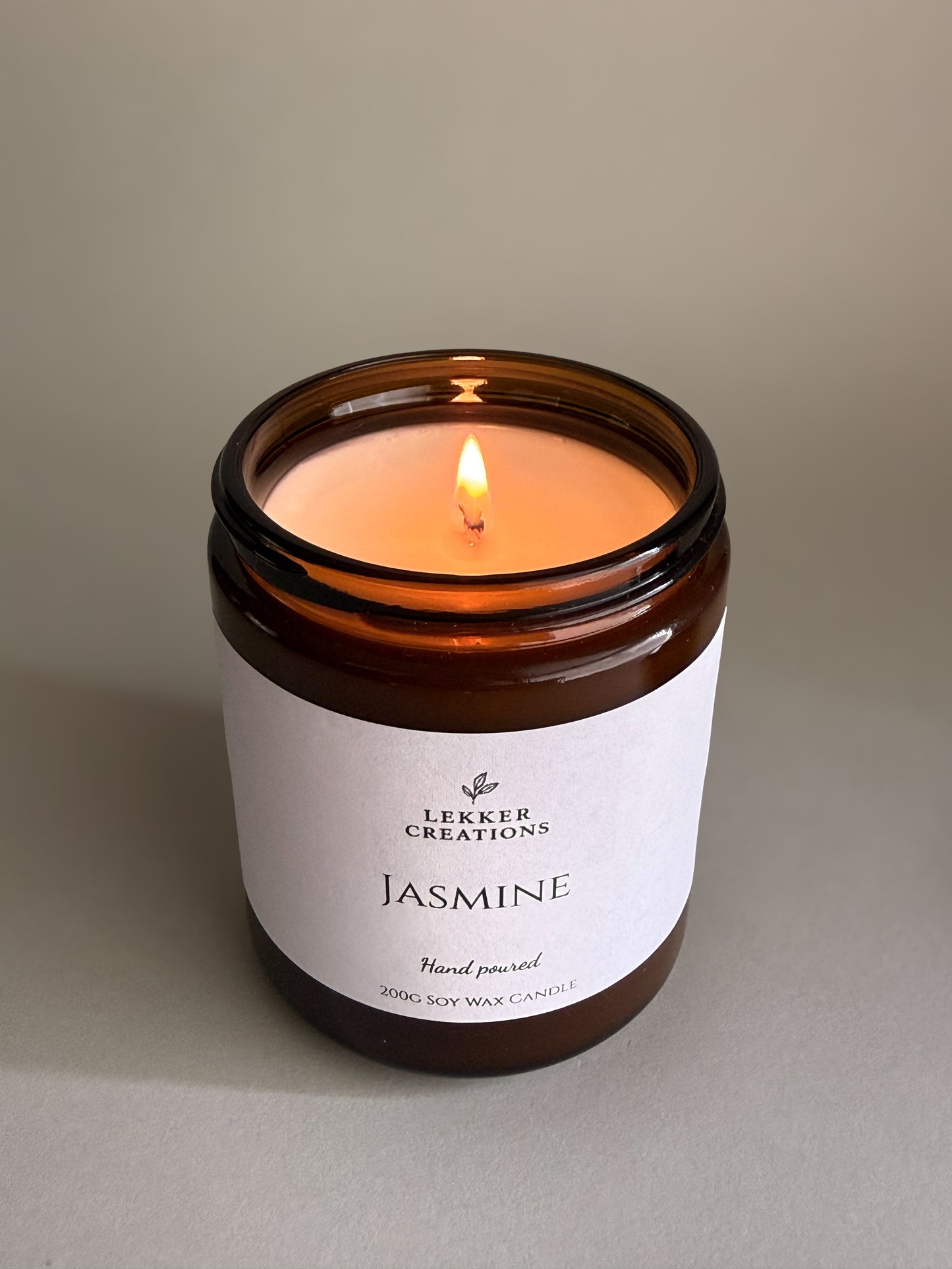 Hand-Poured Soy Candle – Jasmine 200g | Lekker Creations