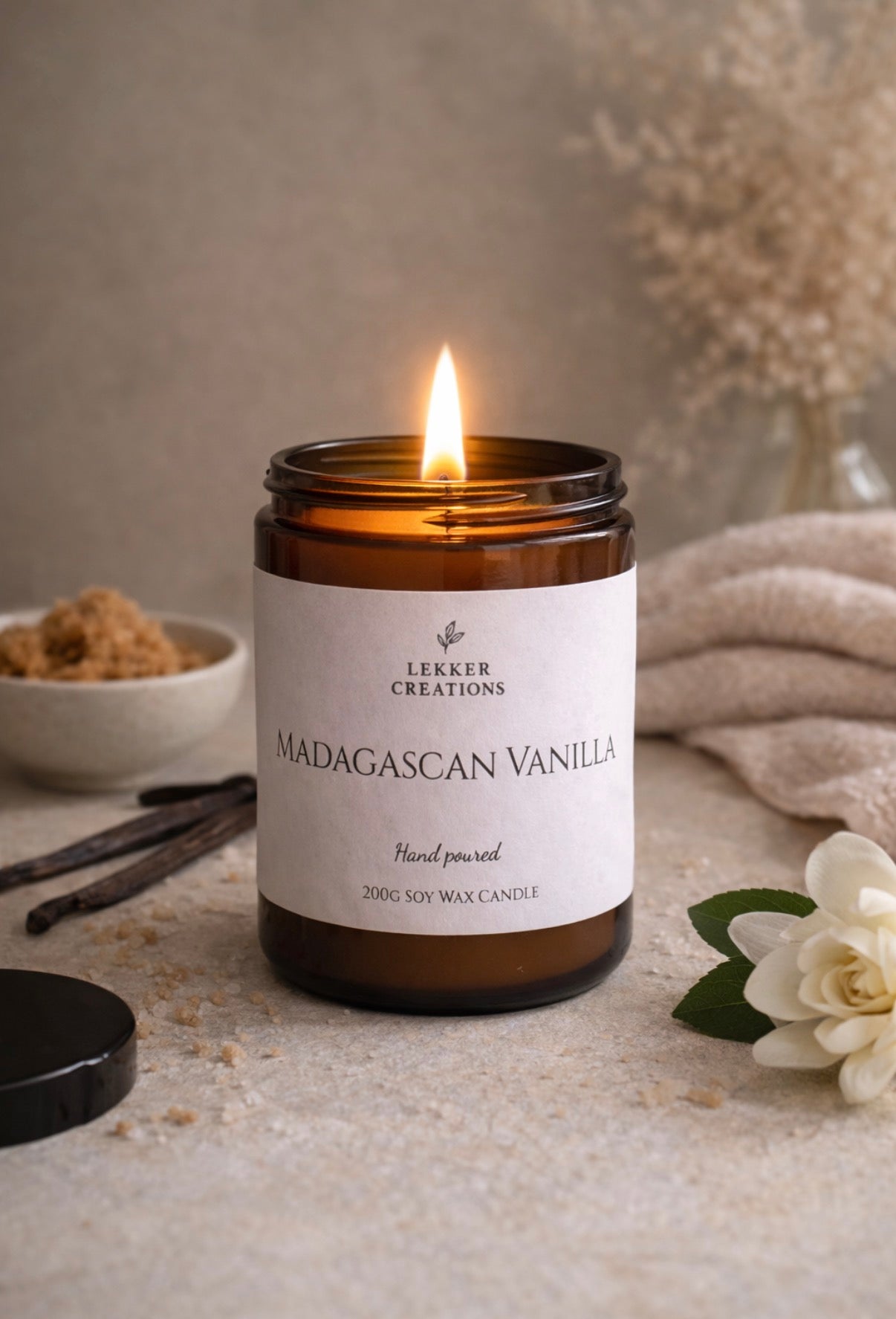Hand-Poured Soy Candle – Madagascan Vanilla 200g | Lekker Creations