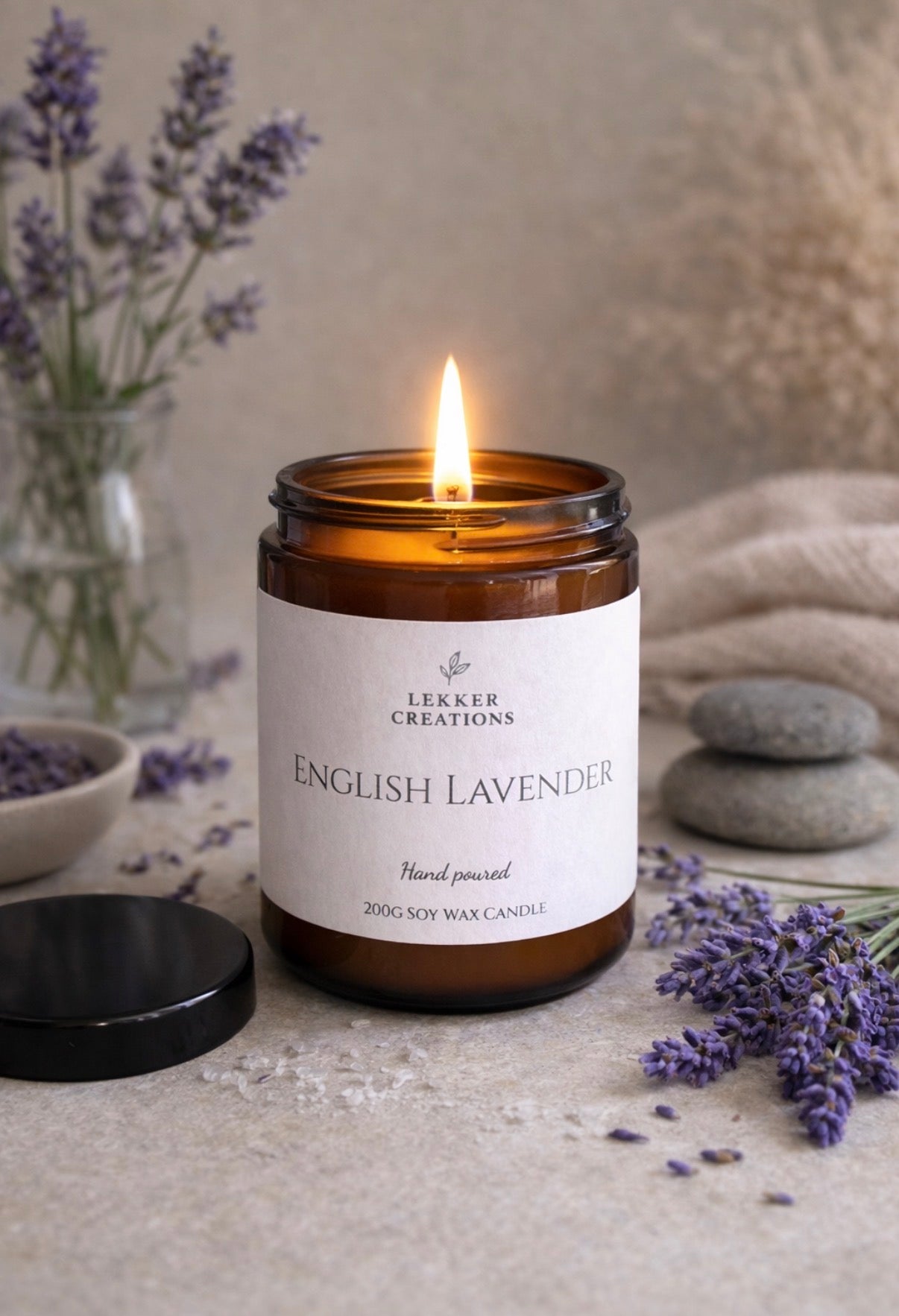 Hand-Poured Soy Candle – English Lavender 200g | Lekker Creations
